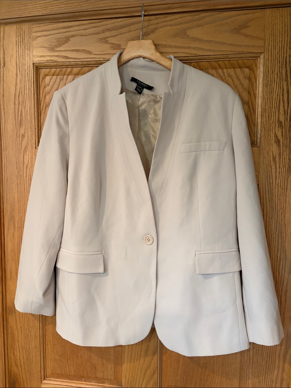 Louben Light Cream Single-Button Notchless Blazer
